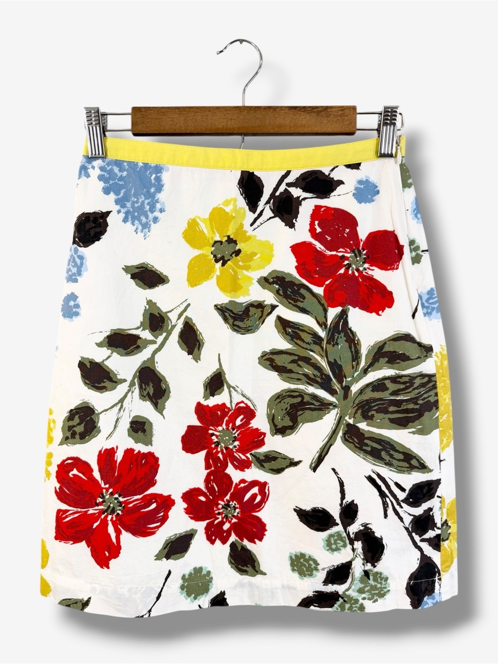 Boden Floral Pencil Skirt Size 2P Spring White Yellow Preppy 90s Y2K Casual